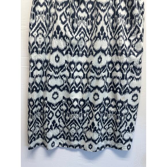 Brochu Walker Navy Ikat Print Cotton Midi Dress Large Sleeveless Ruffle Strap - Picture 2 of 12